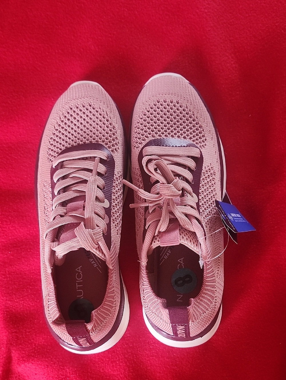 Nautica Women's Dusty Pink Knit Lace-Up Sneakers